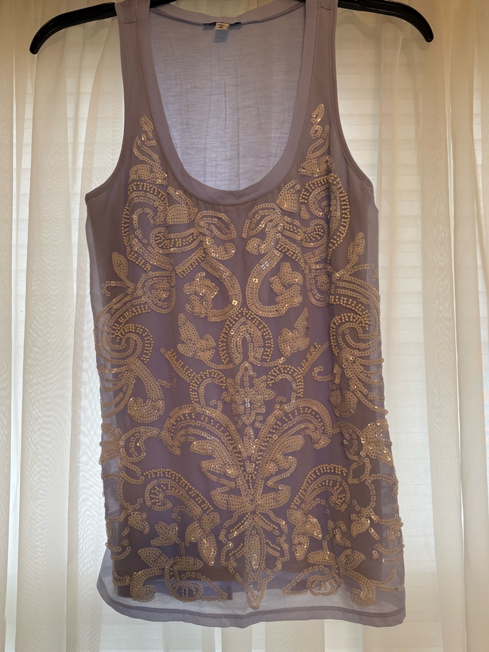 Express Baby Blue Tank with White Sequin Flourish